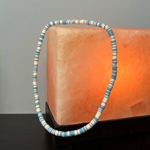Blue and Cream Clay Bead Necklace